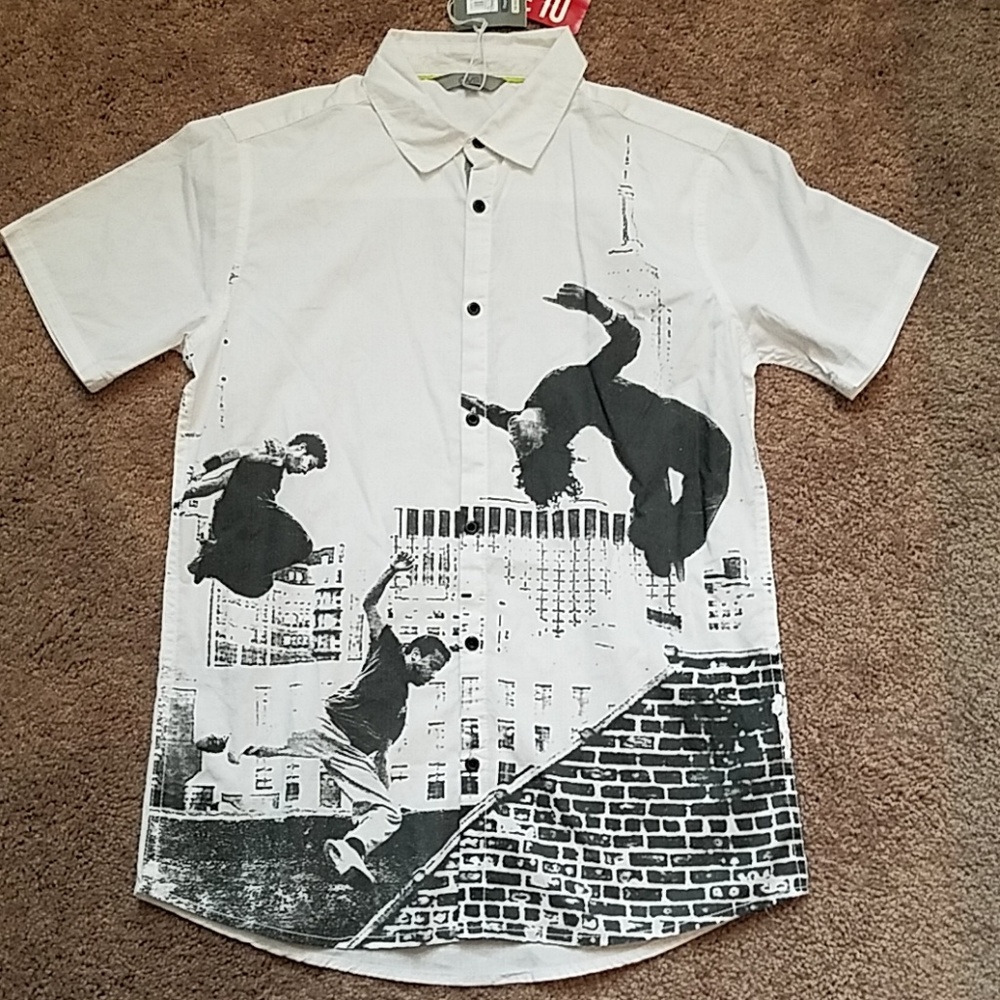 Boys Skateboard White Short Sleeve Button Down